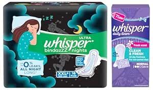 Buy Whisper Bindazzz Night Sanitary Pads|Pack of 16 thin Pads|XXL+|upto ...