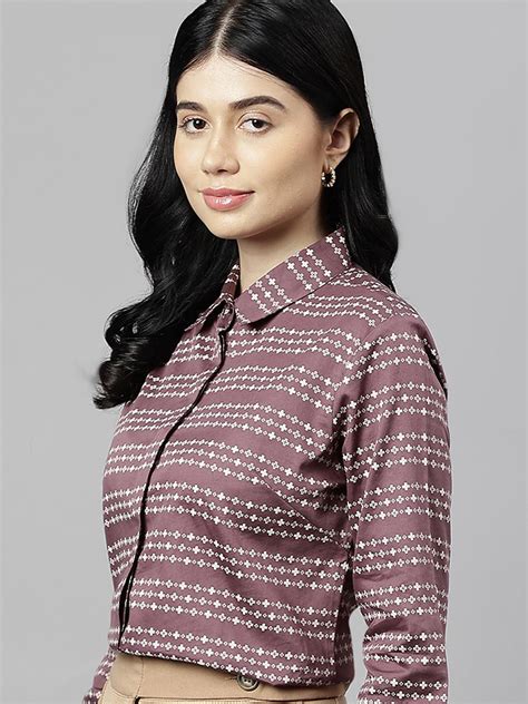 Women Burgundy & Beige Microditsy Printed & Striped Pure Cotton Formal