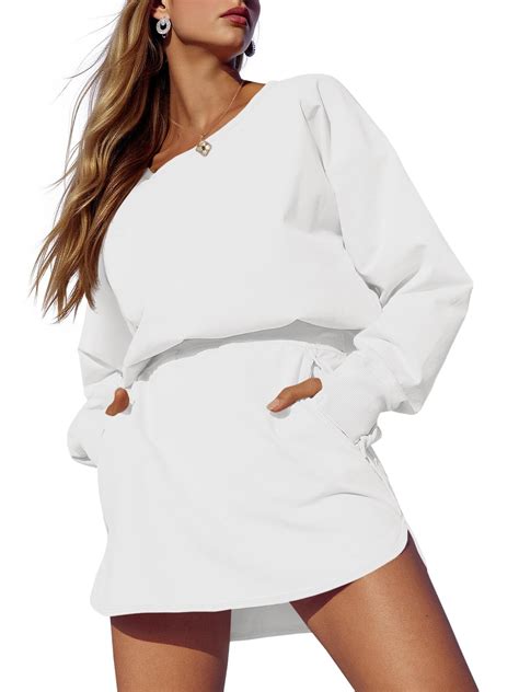 Fisoew Womens Long Sleeve Athletic Dress Backless Keyhole Built-in ...