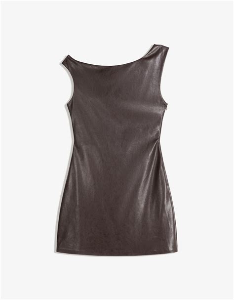 Asymmetric leather effect mini dress - Women | Bershka