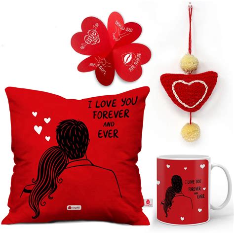 Buy Indigifts Valentine Gifts Cushion with Filler | Mug and Heart ...