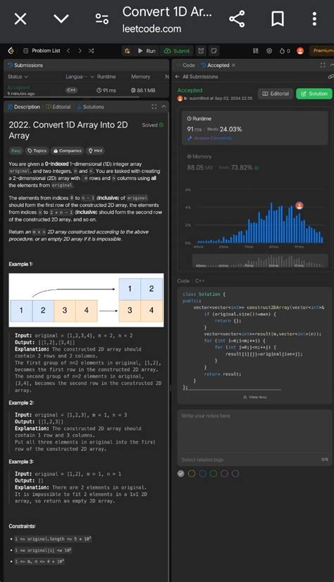 Convert 1D Array into 2D Array Python LeetCode 的图像结果