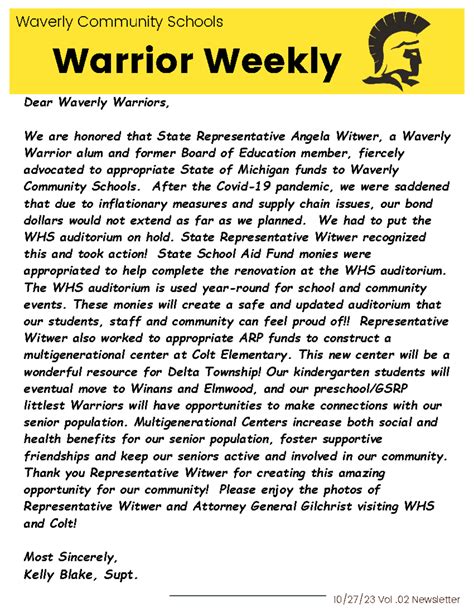 October 27, 2023 Warrior Weekly - Waverly Community Schools Warrior ...