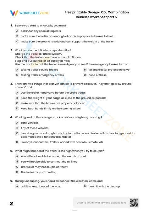 Free Printable Georgia CDL Combination Vehicles Worksheet Part 5