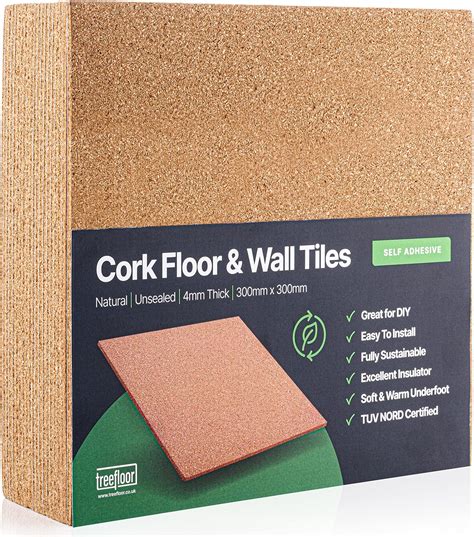 Treefloor Lot de 20 dalles autocollantes en liège naturel 300 x 300 x 4 ...