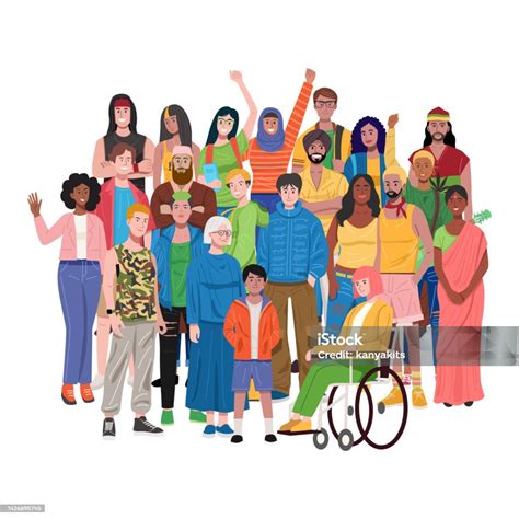 Illustration Of Group Of Multiethnic Diverse People Standing Stock ...