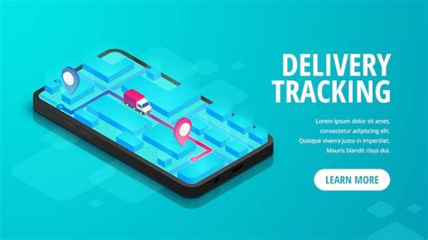 Delivery online tracking isometric banner concept smartphone with map ...