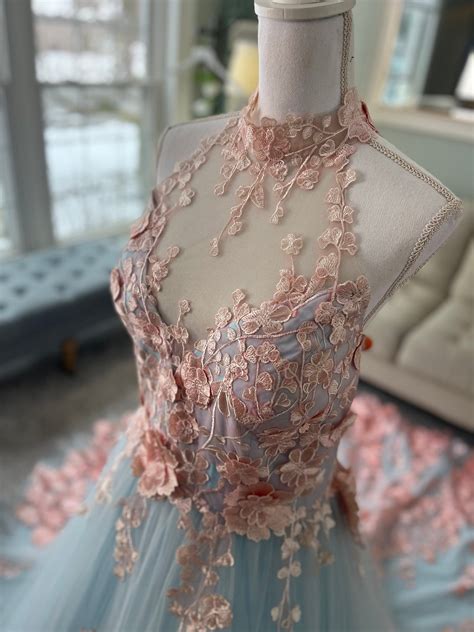 Pink & Blue 3D Wedding Dress, Custom A-Line Disney Dress