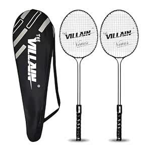 Buy THE VILLAIN Venus Double Shaft Badminton Racket with Cover ...