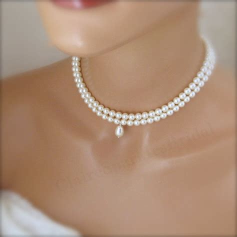 White pearl choker necklace wedding jewelry – Clairesparklesbridal – 1 ...