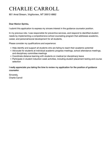 Guidance Counselor Cover Letter | Velvet Jobs