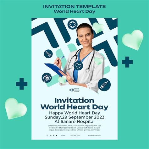 Flat design world heart day invitation template | Free PSD