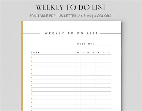 Buy Minimalist Weekly To-do List: Printable Planner (PDF) Online in ...
