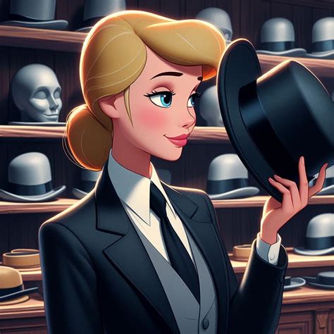 Cinderella in black funeral suit and necktie