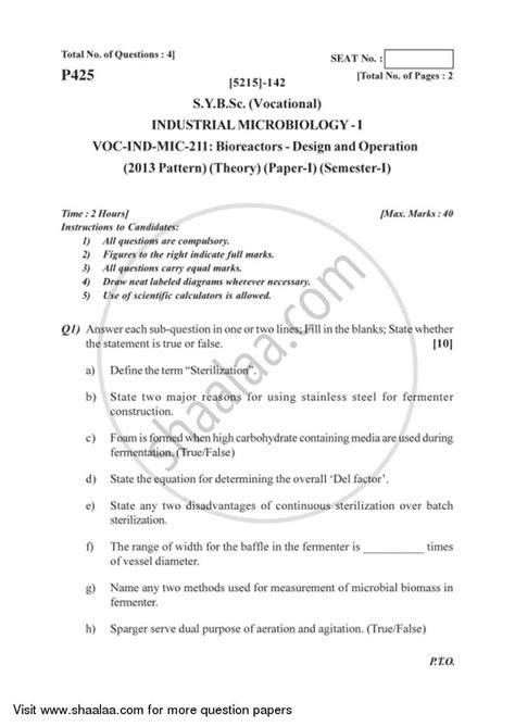 Bioreactors - Design and Operation 2017-2018 Bachelor of Science ...