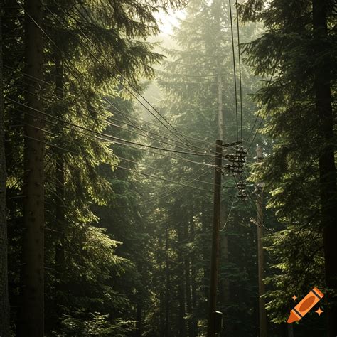 Manual phone lines in forest setting, photo taken in natural ...