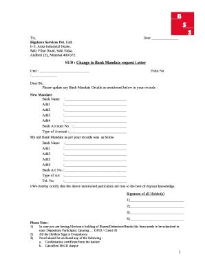 SUB : Change in Bank Mandate request Letter Doc Template | pdfFiller