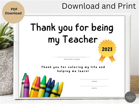 Teacher Appreciation Awards, Year End Teacher Gift, Certificate of ...