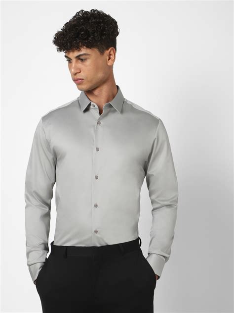 Men's Silver Grey Solid Shirt – The Collection