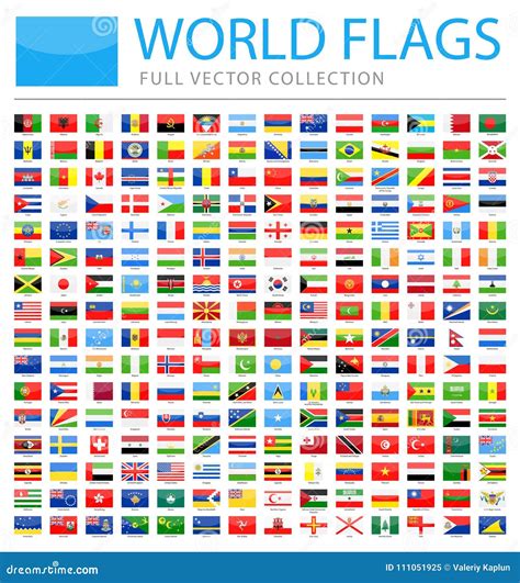 All World Flags - New Additional List of Countries and Territories - Vector Rectangle Glossy ...