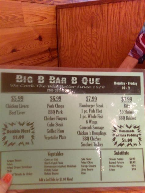 Menu at Big B Bar-B-Que, Alexander City