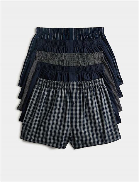 Buy 5 Pack Pure Cotton Assorted Woven Boxers at Marks & Spencer