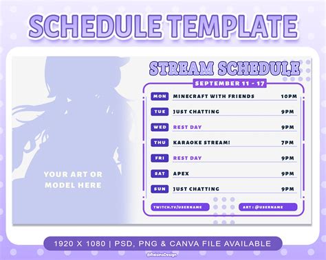 Stream Schedule Template for Twitch & Youtube Streaming / Pastel Purple ...