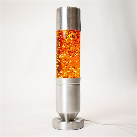 Brushed Aluminium French Orange Glitter Lava Lamp, 1970s | #164582