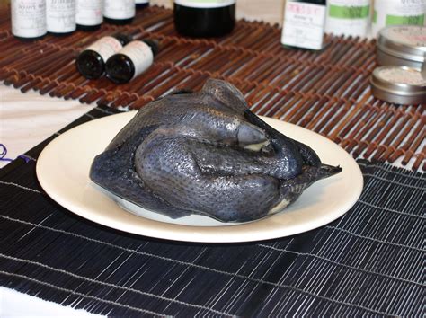 From the black silkie chicken. Skin is dark and the meat is dark too ...