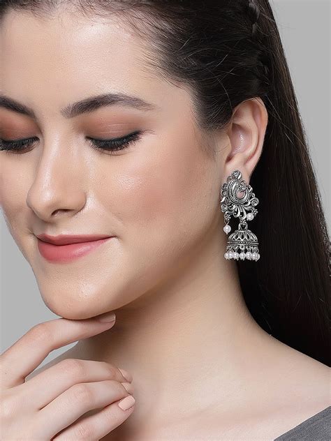 KARATCART Silver Plated Kundan Jhumki Silver Earrings for Women