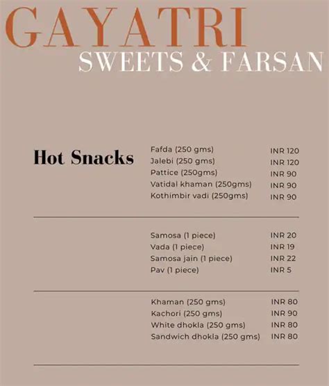 Menu at Gayatri Sweets & Farsan, Mumbai