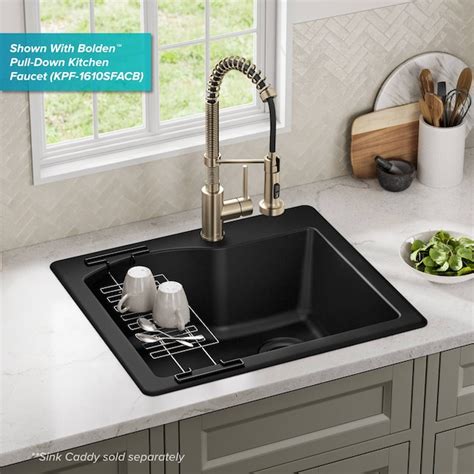 Kraus Quarza Dual-mount 25-in x 22-in Black Granite Single Bowl 1-Hole ...