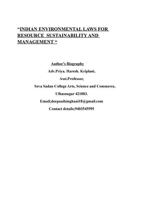 Indian Environmental LAWS FOR Resource Sustainability AND Management ...