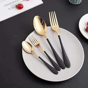 HOKIPO Gold Cutlery Set of 24 Pcs Stainless Steel Flatware Set, Mirror ...