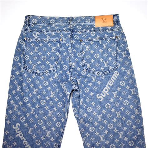 Louis Vuitton x Supreme - LV Monogram Box Logo Blue Denim Jeans – eluXive