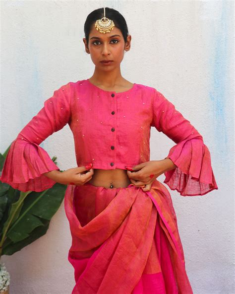 Buy Prabhati Handwoven Linen Zari Blouse | Blouse simple design