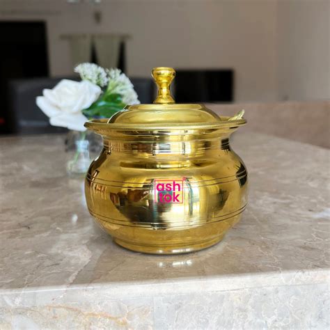 Brass Ghee Pot with lid and spoon, ghee serving container – Ashtok