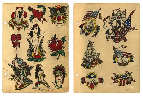 Lot - Two Sheets of Traditional Tattoo Designs by Pirate John (America ...