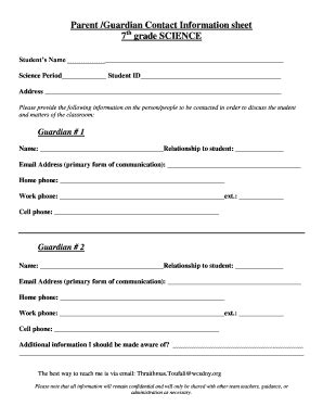 Parent Information Sheet - Fill and Sign Printable Template Online