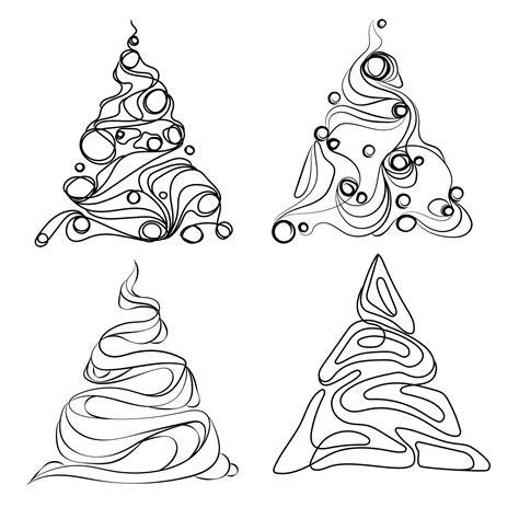 Set of Christmas Trees Line art drawing vector design element.Abstract ...
