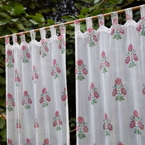 Pink Amara Hand Block Print Chiffon Sheer Curtain for Doors & Windows ...