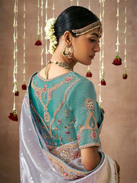 Pastel Lavender Bridal Zari Woven Pure Tissue Dola Silk Saree – Vasumatis