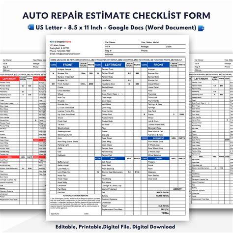 Car Body Repair Estimate Calculator