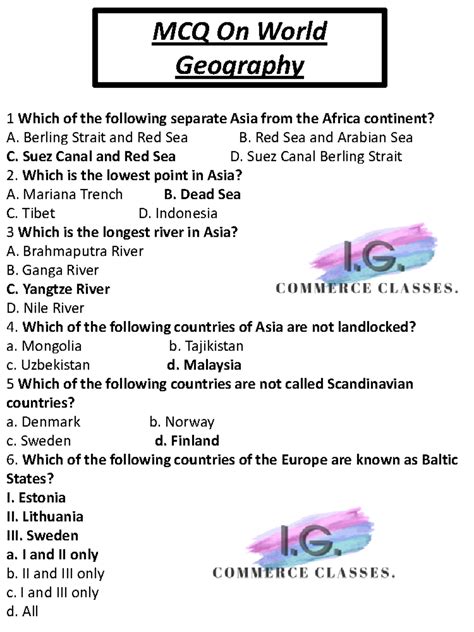 100.world geography mcq - MCQ On World Geography 1 Which of the ...