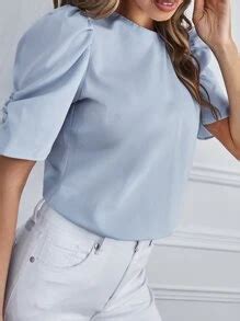 SHEIN Clasi Keyhole Back Puff Sleeve Blouse | SHEIN USA