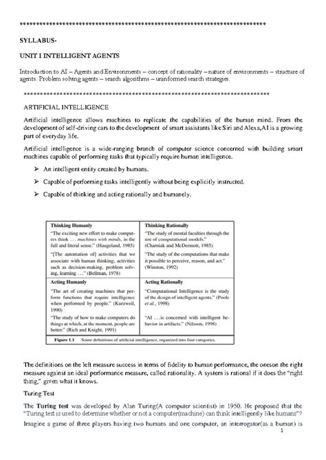 AL3391 UNIT-1 NOTES: Introduction to Intelligent Agents and AI Concepts ...