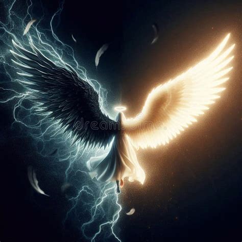 Glowing Wing of White Angel Against Black Wing of Demon. Concept of ...