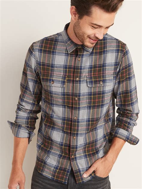 Regular-Fit Built-In Flex Plaid Flannel Shirt for Men | Old Navy | Mens ...