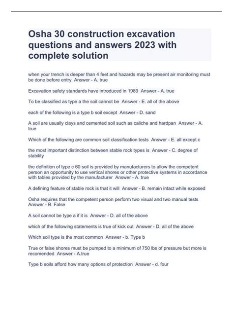 Osha 30 construction excavation questions and answers 2023 with ...