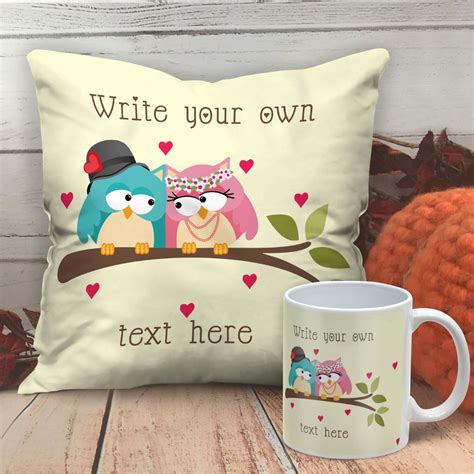 Personalized Text with Bird Design Combo: Pillow, Fillers & Mug - Indigifts